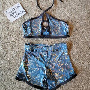 *SOLD* Blue Holo Lace Up Crop + Shorts Set (Brand New!)
